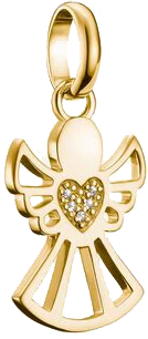 Pendentif ange plaqué or avec gravure en forme de cœur et petits zircons au centre