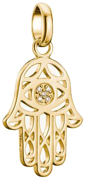 Pendentif Hamsa en argent plaqué or avec pierres précieuses blanches