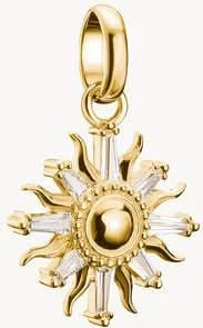 Pendentif Charm Thomas Sabo Soleil, doré, avec pierres précieuses blanches et passant