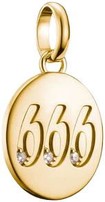 Pendentif breloque plaqué or avec motif rond 666 et petites pierres