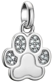 Pendentif breloque patte en argent avec pierres précieuses blanches et passant