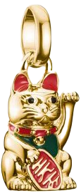 Pendentif Thomas Sabo : chat qui fait coucou, émail à froid rouge/vert, plaqué or