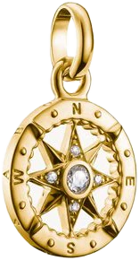 Charm boussole plaqué or avec étoile et pierres blanches, pendentif rond avec passant