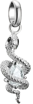 Pendentif breloque serpent argenté avec pierre claire et passant
