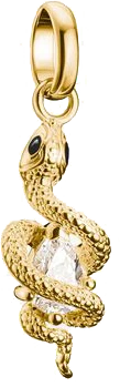 Pendentif breloque serpent en argent plaqué or avec pierre blanche sur bague ouverte