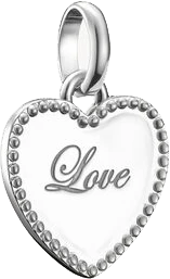 Pendentif cœur argenté avec inscription Love et bordure en perles