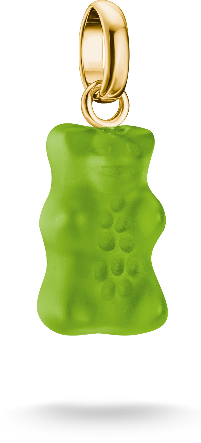 Pendentif charm avec ours en verre vert et bélière plaquée or