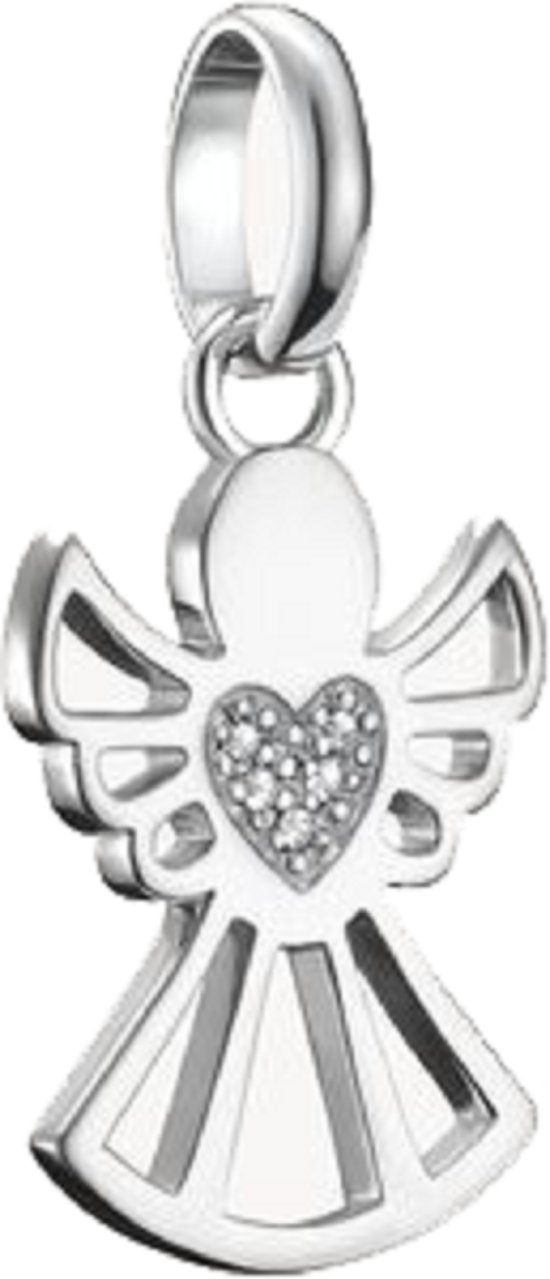 Pendentif breloque ange en argent avec cœur, orné de petites pierres.