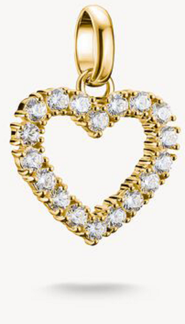 Pendentif Charm, cœur serti de pierres précieuses en argent plaqué or - Thomas Sabo Modèle : CC1237-414-14