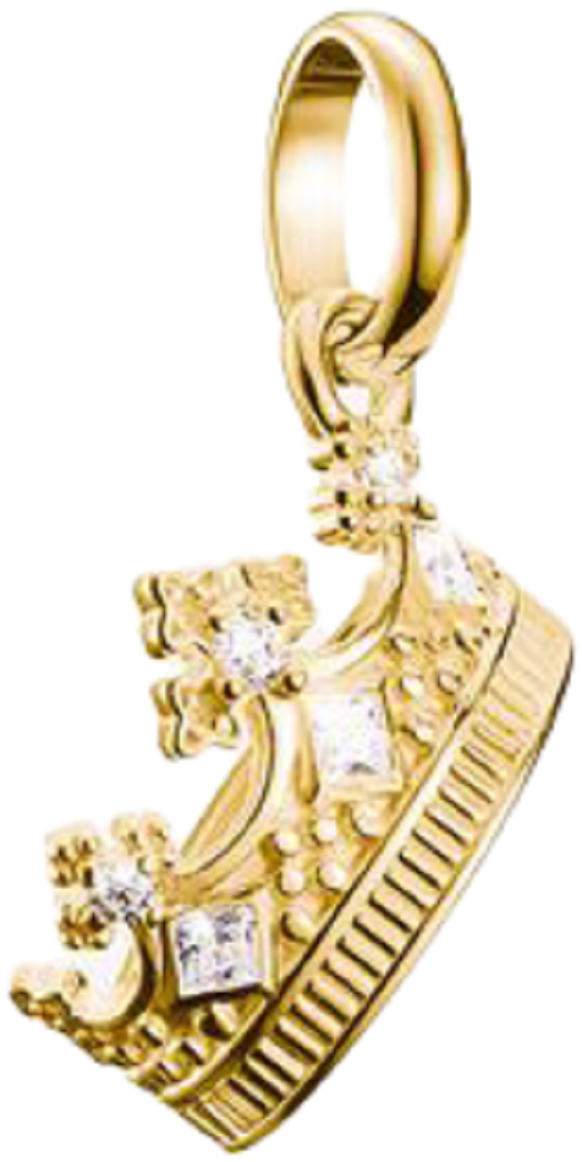 Pendentif Charm plaqué or avec couronne et pierres précieuses blanches, Thomas Sabo
