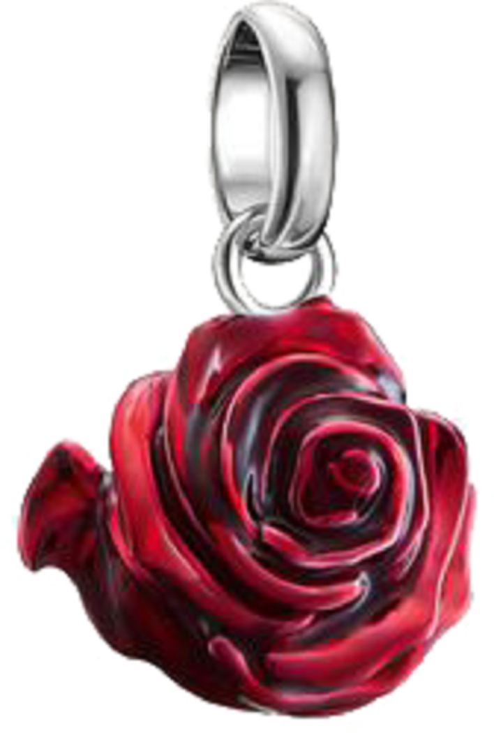 Pendentif breloque en argent avec une fleur de rose rouge et une bélière