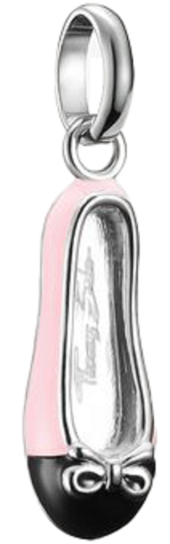 Pendentif de chaussure argenté avec émail rose et noir, œillet sur le dessus