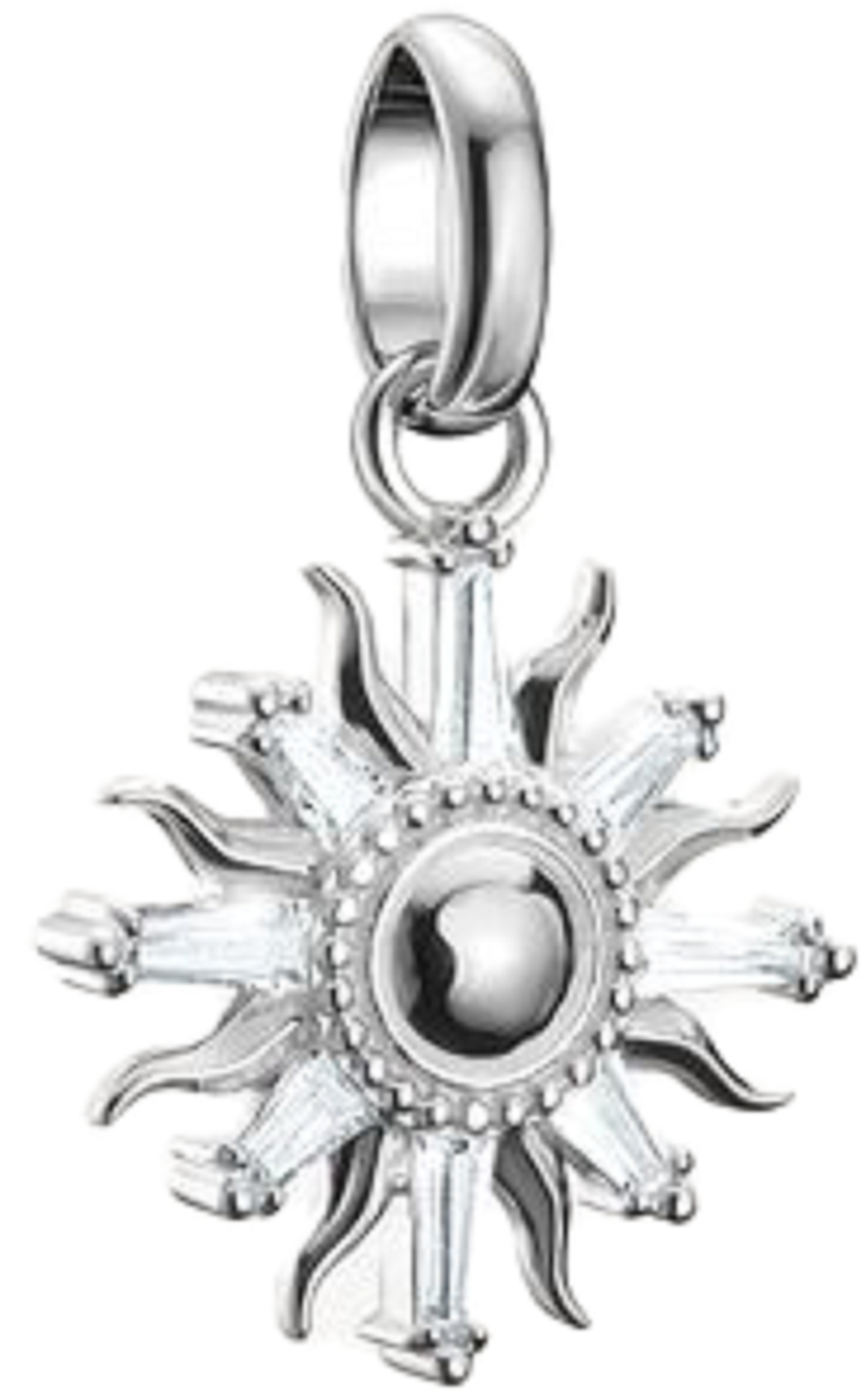 Pendentif breloque en argent, soleil avec pierre précieuse blanche au centre et passant