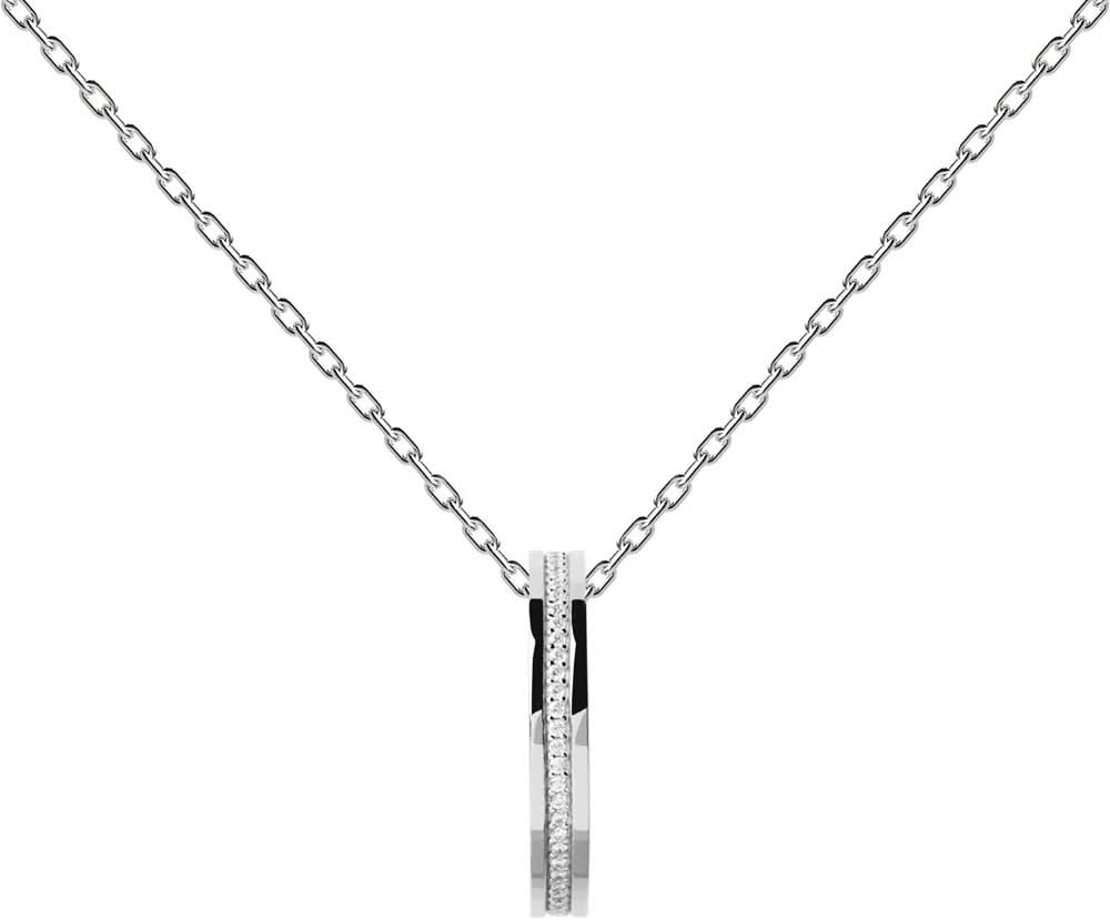 Collier en argent sterling 925 avec pendentif allongé et détails de pierres