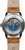 Herrenuhr- Rückseite mit sichtbarem Automatikwerk (blau) und braunem Lederarmband.