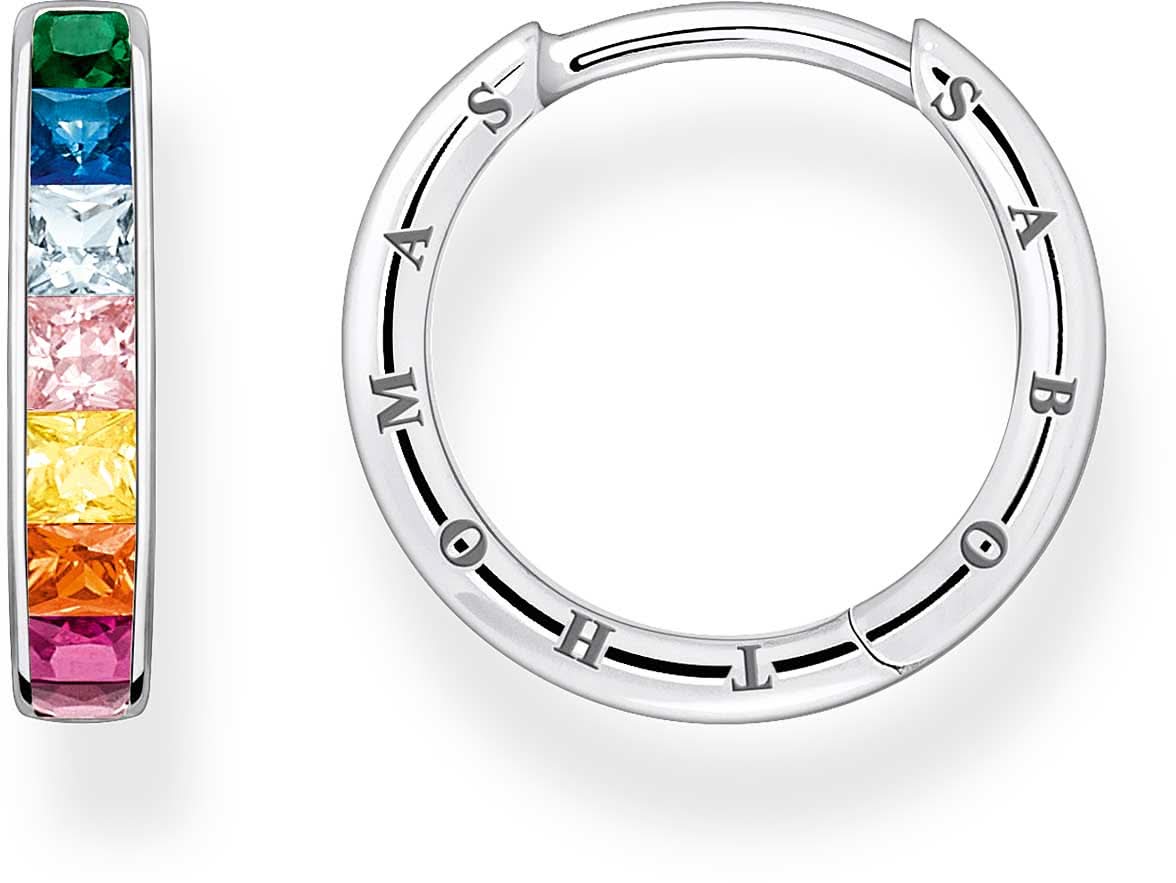 Creolen aus 925-Sterlingsilber mit bunten Steinen, eckiger Reifen-Form