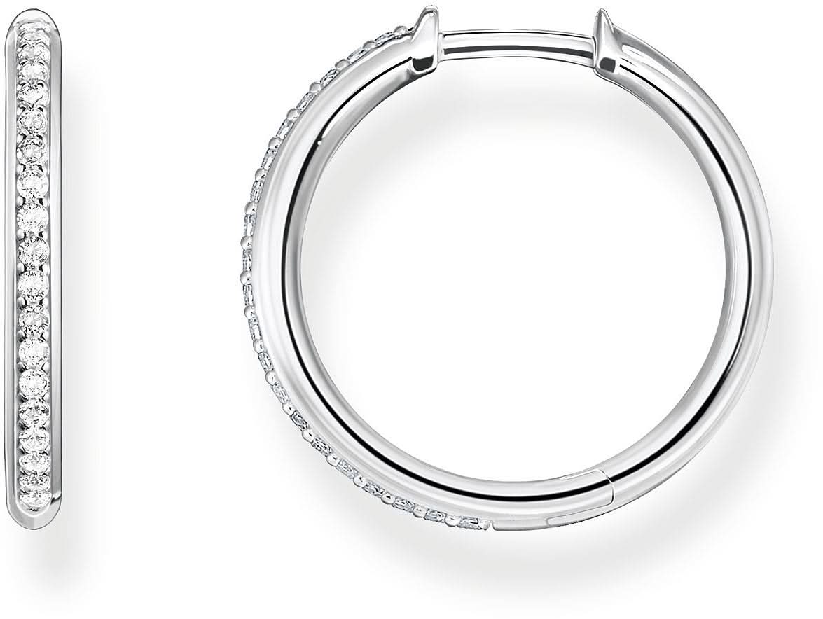 Créole en argent sterling 925 avec pierres blanches, fermoir cliquet rond