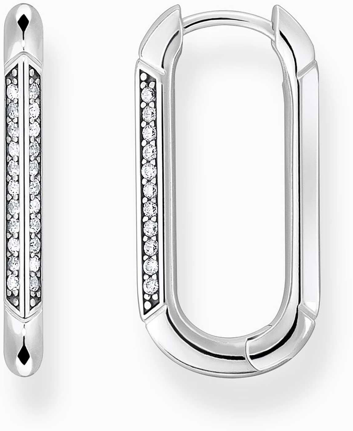 Créoles en argent sterling 925 avec rangée de pierres, forme goutte allongée