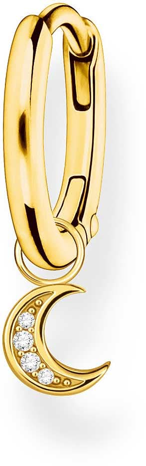 Créoles avec pendentif lune et incrustations de pierres scintillantes, plaquage or jaune