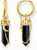 Paire de boucles d'oreilles avec créole dorée et pendentif goutte en onyx noir, chaîne attachée