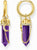 Créoles dorées avec pendentif améthyste violette et chaîne, ensemble de boucles d'oreilles pendantes