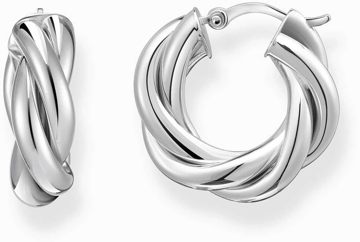 Créoles argentées avec un design torsadé et brillant à rayures, Thomas Sabo