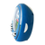 Réveil rond bleu en forme de ballon de football, vu de côté, avec boîtier et façade visibles