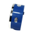Réveil bleu avec bordure en métal argenté et ports de connexion visibles