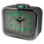 Réveil avec boîtier gris foncé et cadran lumineux vert, affichage à quartz