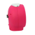Réveil rose de forme arrondie vu de dos avec une tête argentée