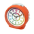 Réveil avec boîtier orange et cadran blanc aux détails colorés
