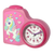 Réveil enfant rose, vue de côté, avec motif licorne et cadran lumineux