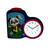 Réveil bleu avec motif panda football, bouton rouge et grand cadran analogique
