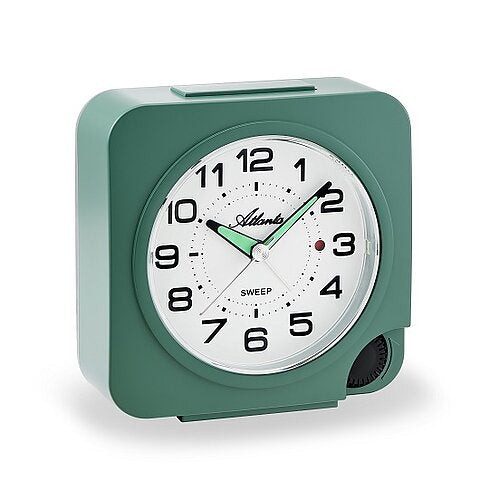 Réveil vert sauge avec cadran analogique et aiguilles vertes