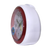 Réveil compact avec boîtier blanc et cadre rouge sur le cadran, vue latérale