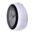 Réveil avec boîtier rond blanc et cadre avant noir, cadran visible