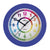 Horloge murale ronde avec cadre bleu, cadran blanc et chiffres éducatifs colorés