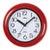 Horloge murale ronde rouge avec cadran noir et chiffres arabes, aiguilles