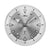 Montre murale ronde avec cadran argenté, index et aiguilles en relief, icône radio-pilotée