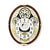 Horloge murale ovale avec bordure marron et mécanisme doré sur cadran blanc
