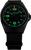 Traser Herrenuhr mit schwarzem Zifferblatt und grün leuchtenden Indizes; schwarzes Textilband