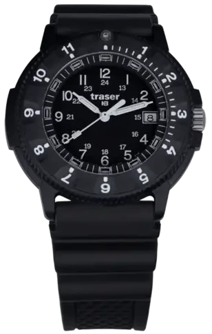 Montre homme avec cadran noir, index luminescents et bracelet noir