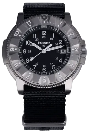 Bracelet de montre pour homme en nylon noir, cadran gris et index lumineux verts
