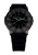 Montre homme avec cadran noir et index luminescents verts, bracelet noir