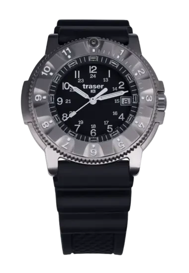 Montre homme avec cadran gris, aiguilles noires et bracelet en caoutchouc noir