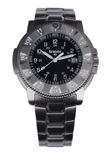 Bracelet de montre pour homme avec boîtier noir, lunette cannelée et cadran