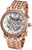 Montre femme Carl von Zeyten avec bracelet en métal or rose, lunette ornée de pierres et balancier ouvert