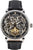 Montre homme : cadran squelette, bracelet en cuir noir et boîtier rond