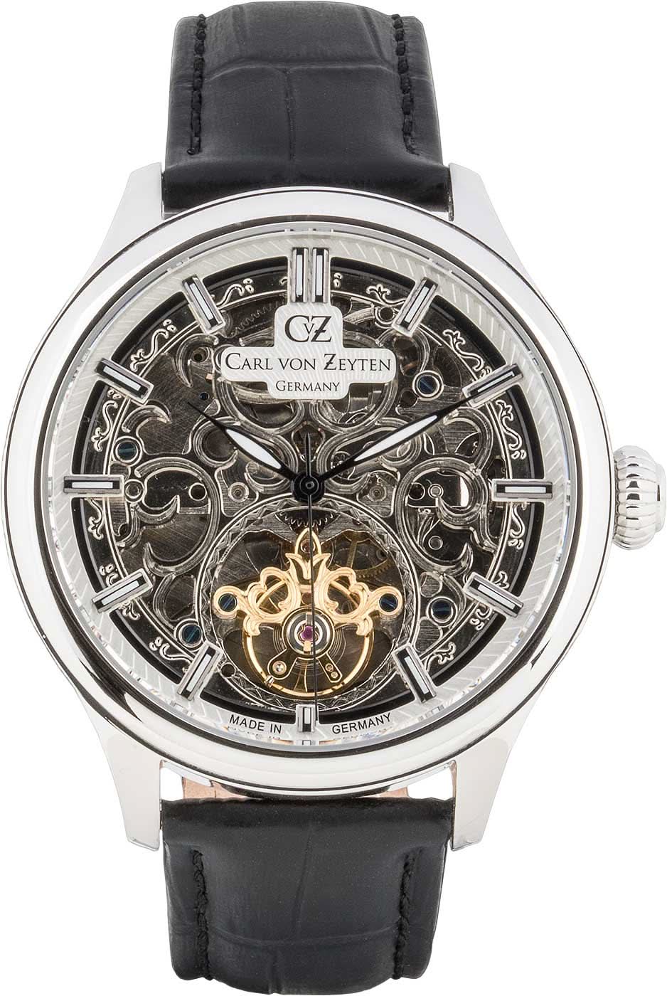 Montre pour homme Carl von Zeyten Baden-Baden CVZ0014SWHS • Cadran squelette • Bracelet milanais élégant