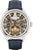 Montre homme avec cadran squelette et bracelet en cuir bleu